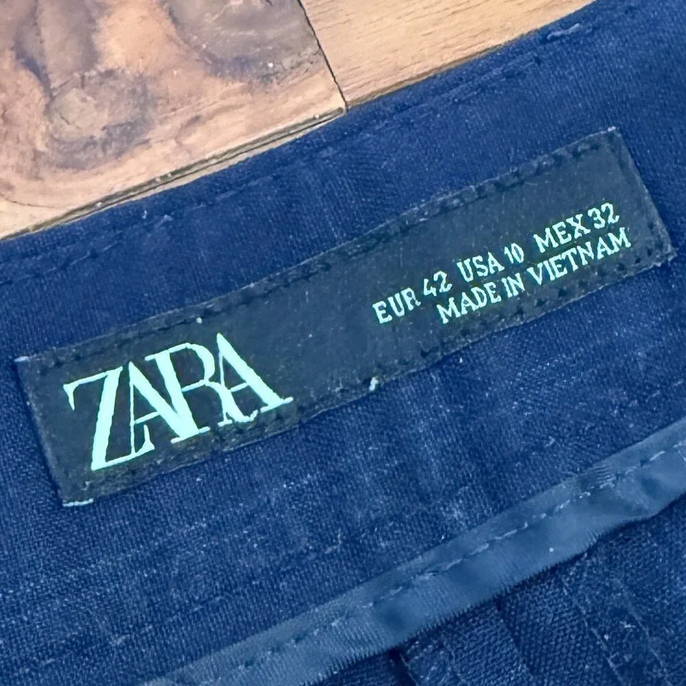 Zara Womens The Driver Pant Comfort Slim Plaid Casual Business Navy Blue Size 10
